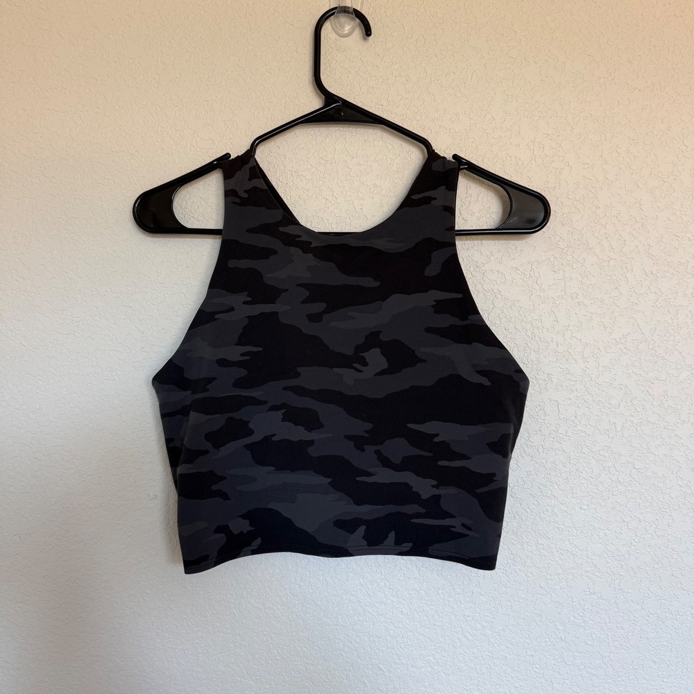 Athleta Conscious Crop Tank Top Camo High Neck Bra Activewear Gym Yoga
